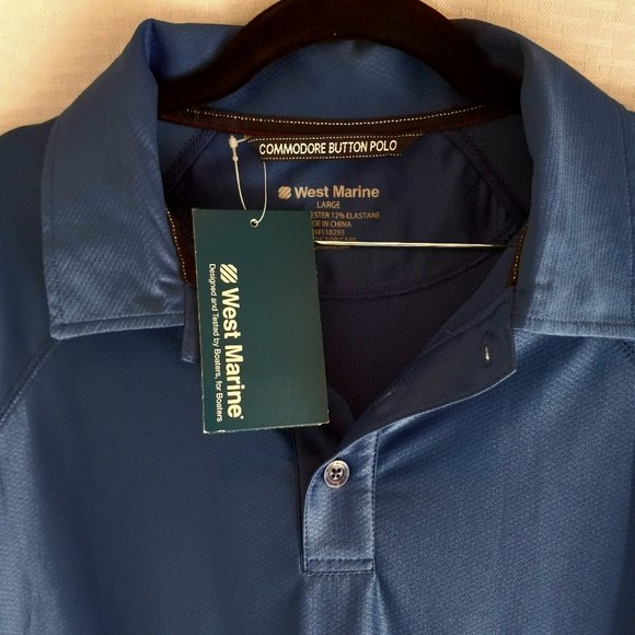 West Marine Commodore Men's Dark Blue Button Polo Shirt - Size Large - Picture 1 of 5